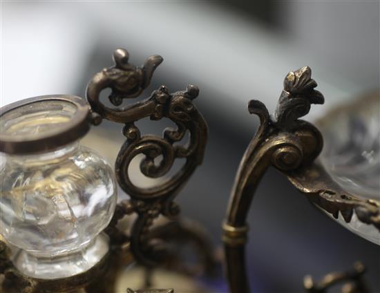 A late 18th/early 19th century German? silver gilt table condiment stand, height 4in.